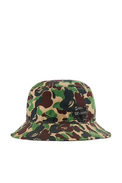 Saint Mxxxxxx X A Bathing Ape Cotton Bucket Hat In Camouflage Print