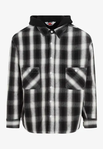 Saint Mxxxxxx Plaid Cotton Shirt Jacket In Black