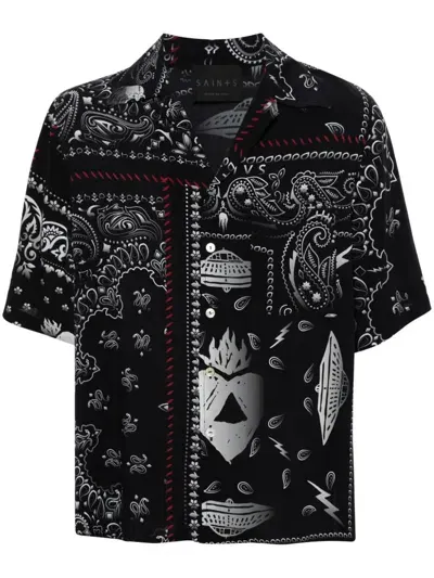 Saints Studio Bandana-print Shirt In Black