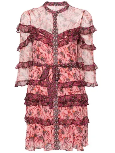 Saloni Tasha Ruffled Silk Minidress In Pink Multi