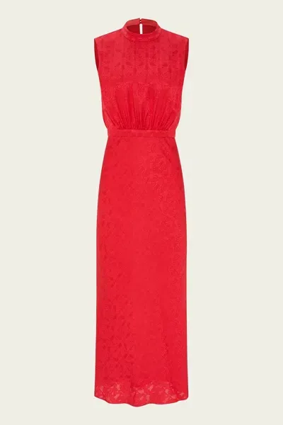 Saloni Fleur F Silk Dress In Hibiscus In Red