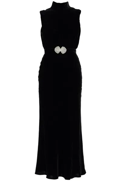 Saloni Midi Fleur Velvet Dress In Black