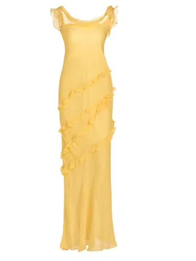 Saloni Renu Ruffle-trimmed Silk-blend Chiffon Maxi Dress In Sunlight