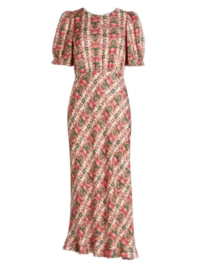 Saloni Women's Vida Printed Silk Midi-dress In Java Lace Blush