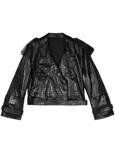 Salvatore Santoro Crocodile-embossed Biker Jacket In Black