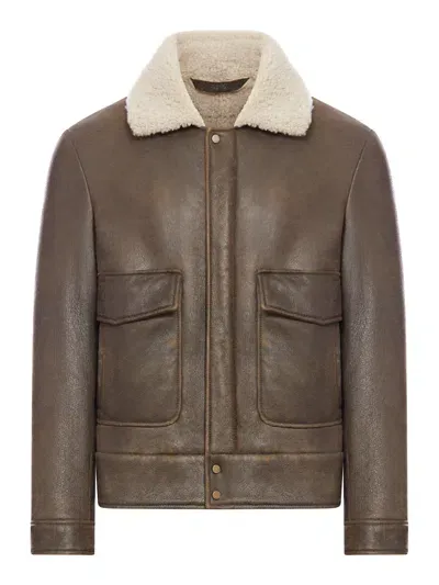 Salvatore Santoro Leather And Shearling Bomber In Brown