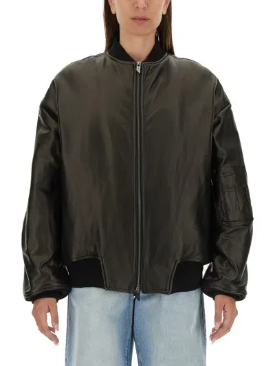 Salvatore Santoro Leather Bomber Jacket In Black