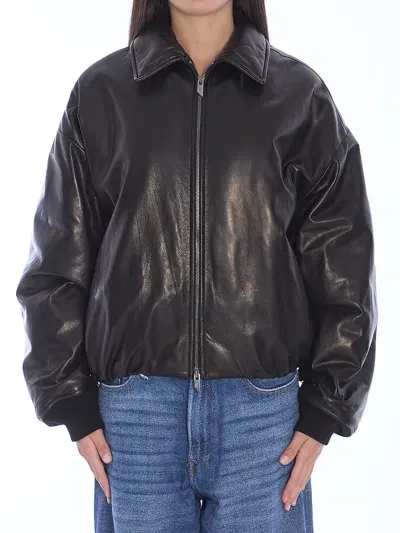 Salvatore Santoro Leather Bomber Jacket In Black