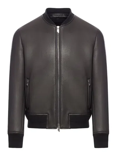 Salvatore Santoro Leather Bomber Jacket In Black