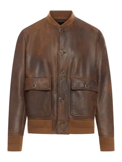 Salvatore Santoro Leather Bomber Jacket In Nude & Neutrals