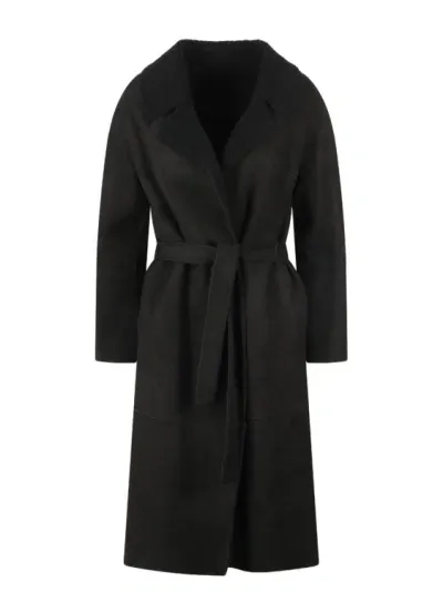 Salvatore Santoro Suede Long Coat In Black