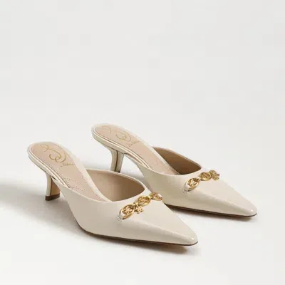 Sam Edelman Brynne Kitten Heel Mule Alpine Ivory Leather In White