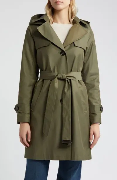 Sam Edelman Cotton Blend Trench Coat With Removable Hood In Loden