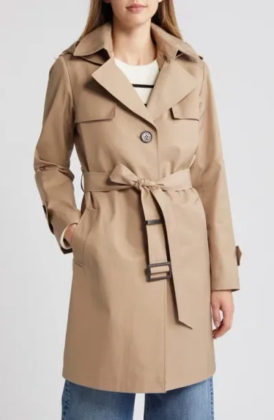 Sam Edelman Cotton Blend Trench Coat With Removable Hood In Sand