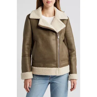 Sam Edelman Faux Leather & Faux Shearling Moto Jacket In Ivory/sage