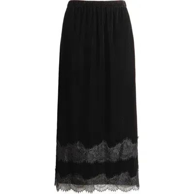 Sam Edelman Gracie Lace Detail Velvet Midi Skirt In Black