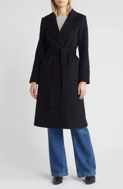 Sam Edelman Wool Blend Wrap Coat In Navy