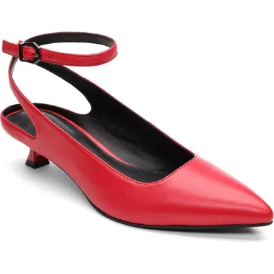 Sanctuary Magic Ankle Strap Pointed Toe Kitten Heel Pump In Red