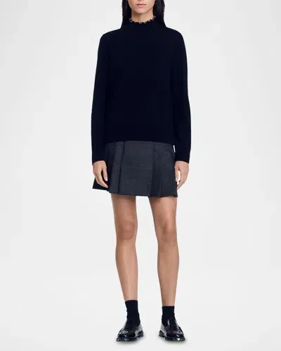 Sandro Alex Beaded-trim Wool Cashmere Sweater In Black