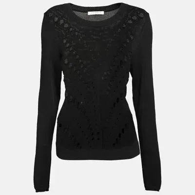 Pre-owned Sandro Black Perforated Knit Long Sleeve Jumper L