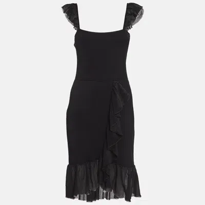 Pre-owned Sandro Black Rib Knit Ruffled Short Dress M