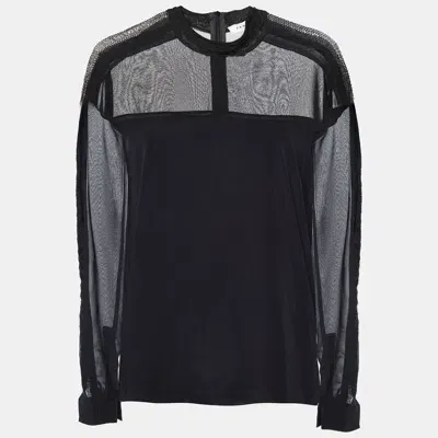 Pre-owned Sandro Black Silk & Knit Paneled Long Sleeve Top M