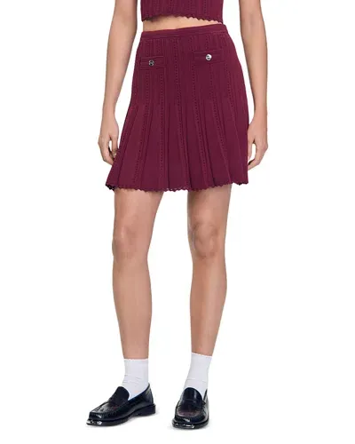 Sandro Ribbed-knit A-line Skirt In Bordeaux