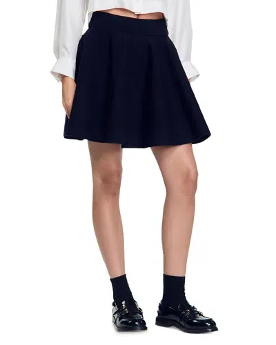 Sandro Short Knit Skirt In Navy Blue