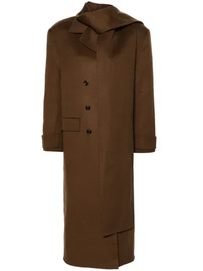 Sandro Double-breasted Wool Coat In Olive Green