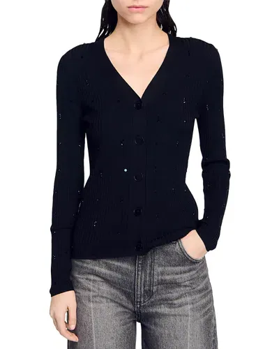 Sandro Gabrielle Strass Cardigan In Black