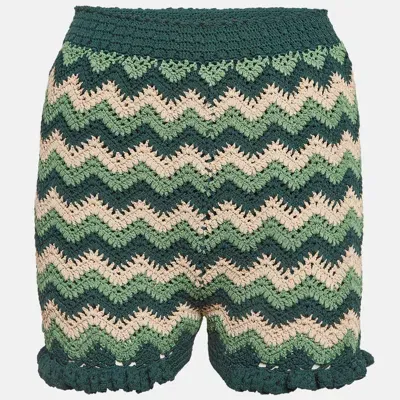 Pre-owned Sandro Green Chevron Patterned Knit Shorts S