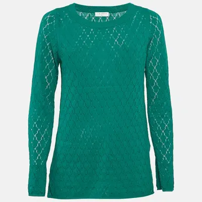 Pre-owned Sandro Green Pointelle Stretch Knit Anabelle Jumper L