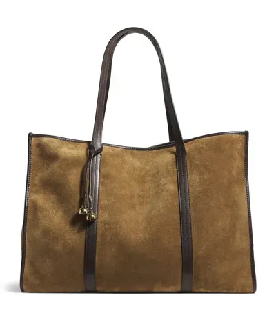 Sandro Large Suede Tote Bag In Beige