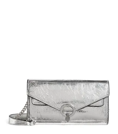 Sandro Leather Metallic Clutch Bag In Black