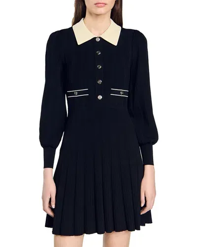 Sandro Lison Short Knit Dress In Black Ecru