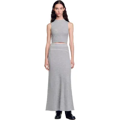 Sandro Long Wool Skirt In Grey