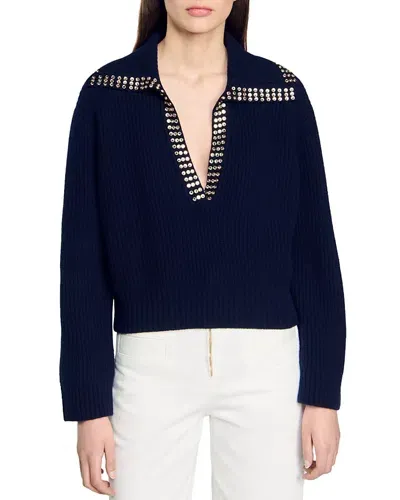 Sandro Sailor-neck Sweater In Navy Blue