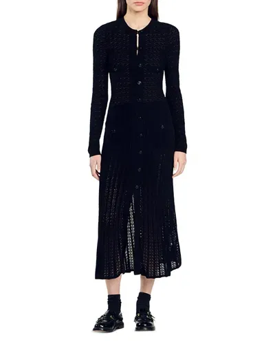 Sandro Velvet-effect Knit Maxi Dress In Black