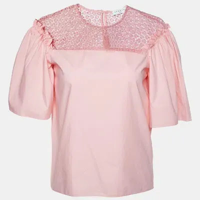 Pre-owned Sandro Pink Cotton Lace Trimmed Blouse Xs