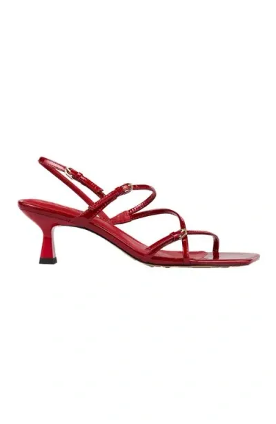 Sandro Square-toe Patent-leather Sandals In Red