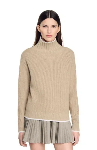 Sandro Julian Turtleneck Sweater In Beige