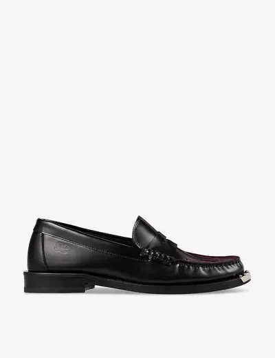 Sandro Womens  Embroidered Slip-on Leather Loafers In Noir / Gris