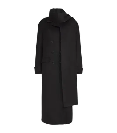 Sandro Wool Scarf-detail Coat In Black