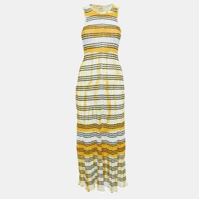 Pre-owned Sandro Yellow Julie Stripe Pointelle Knit Tank Dress M