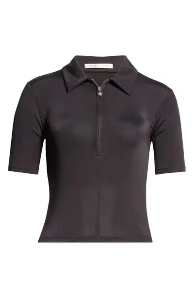 Sandy Liang Camper Half Zip Polo In Black