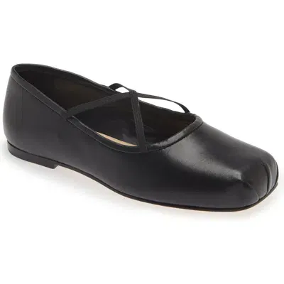 Sandy Liang Crisscross Strap Ballet Flat In Black Nappa