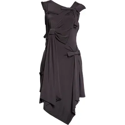 Sandy Liang Nabe Bow Asymmetric Jersey Dress In Black