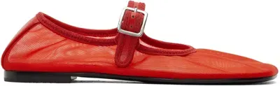 Sandy Liang Red Mary Jane Mesh Ballerina Flats