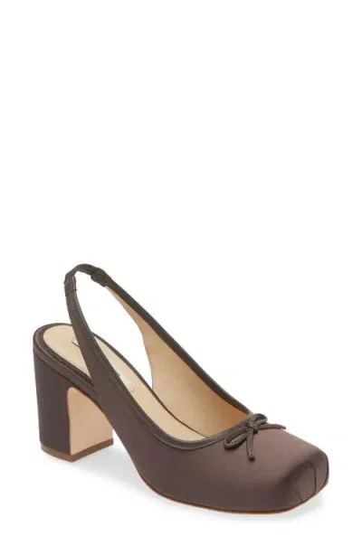 Sandy Liang Square Toe Slingback Ballet Pump In Brunette Satin