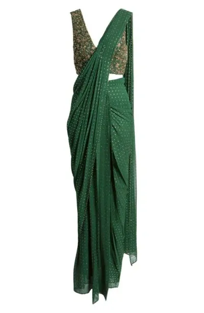 Sani Adrian Drape Saree In Green